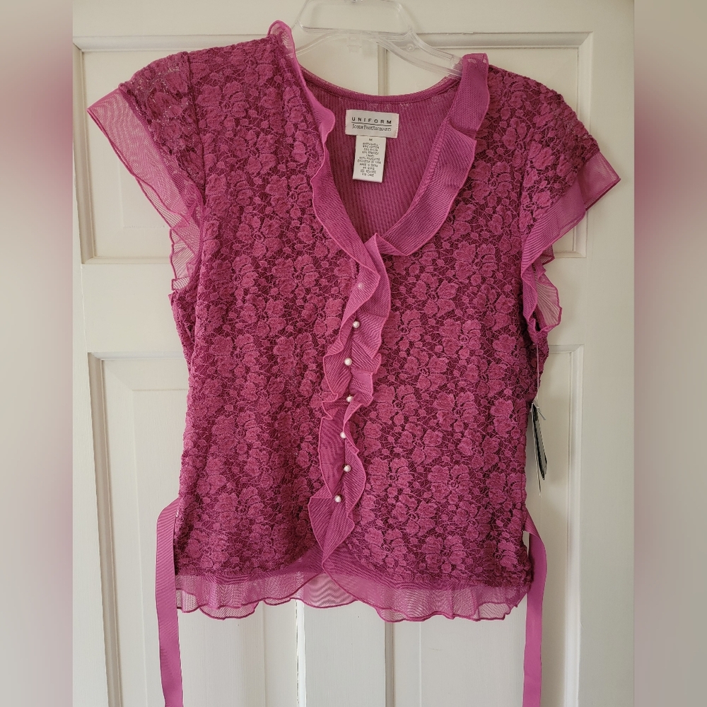 Uniform John Paul Richard Fuchsia Lace Ruffle Blouse Size Medium